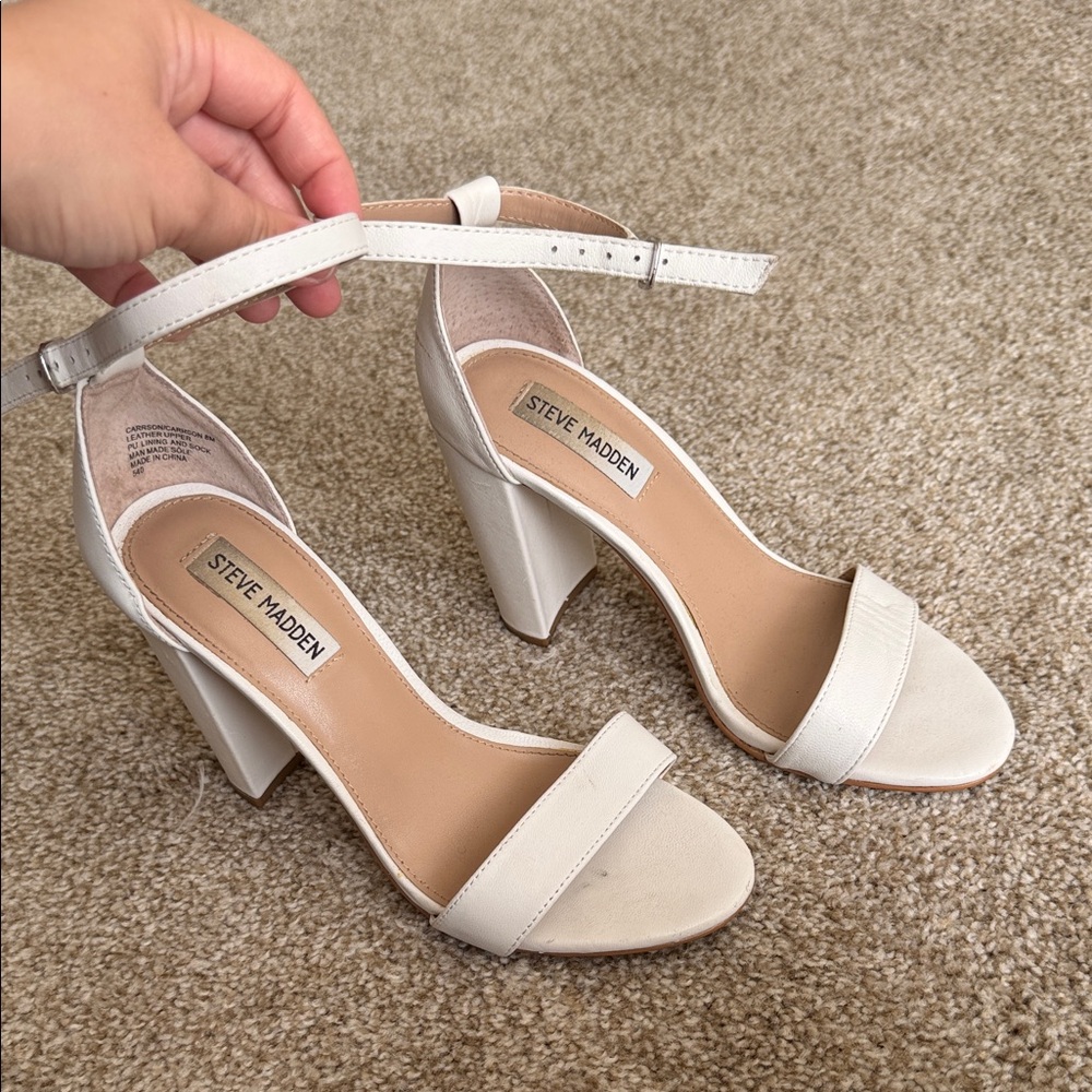 Steve Madden Cream Block Heel Ankle Strap Sandals